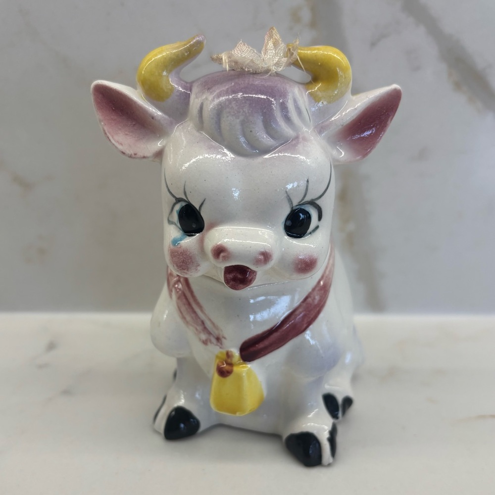 Vintage Elsie the Purple Cow Ceramic Sugar Bowl Sugar Bowl with Bow Ribbon MCM